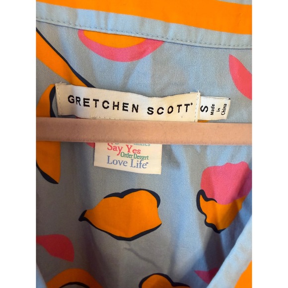 Gretchen Scott Orange Blue Floral Puff Sleeve Midi Dress Size S - Picture 4 of 6